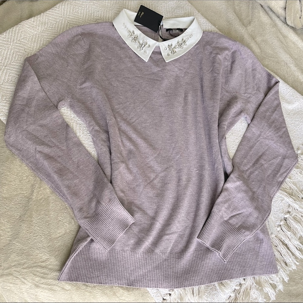 NWT Milano Light Purple Rhinestone Collar Sweater Keyhole Back Large Medium